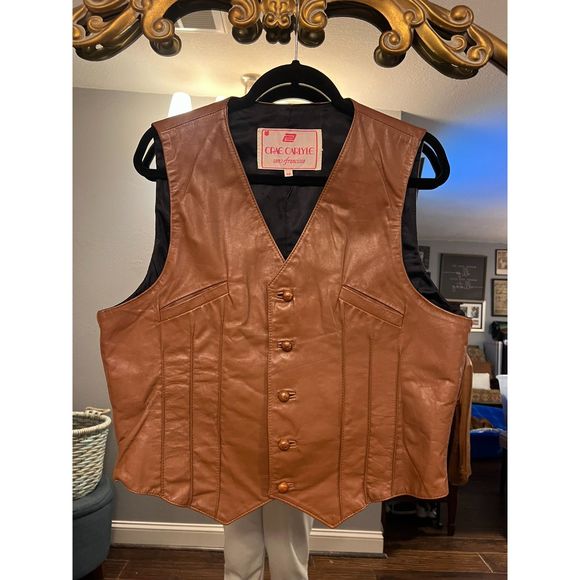 Vintage Crae Carlyle San Francisco 1970's Leather Vest Size 46 - Picture 1 of 5